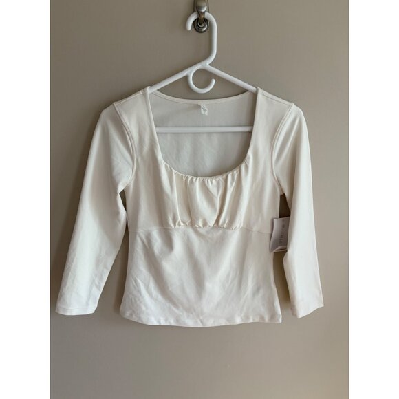 Athleta NWT Shanti Scoop 3/4 Sleeve Top Magnolia White Size Small - Picture 2 of 13